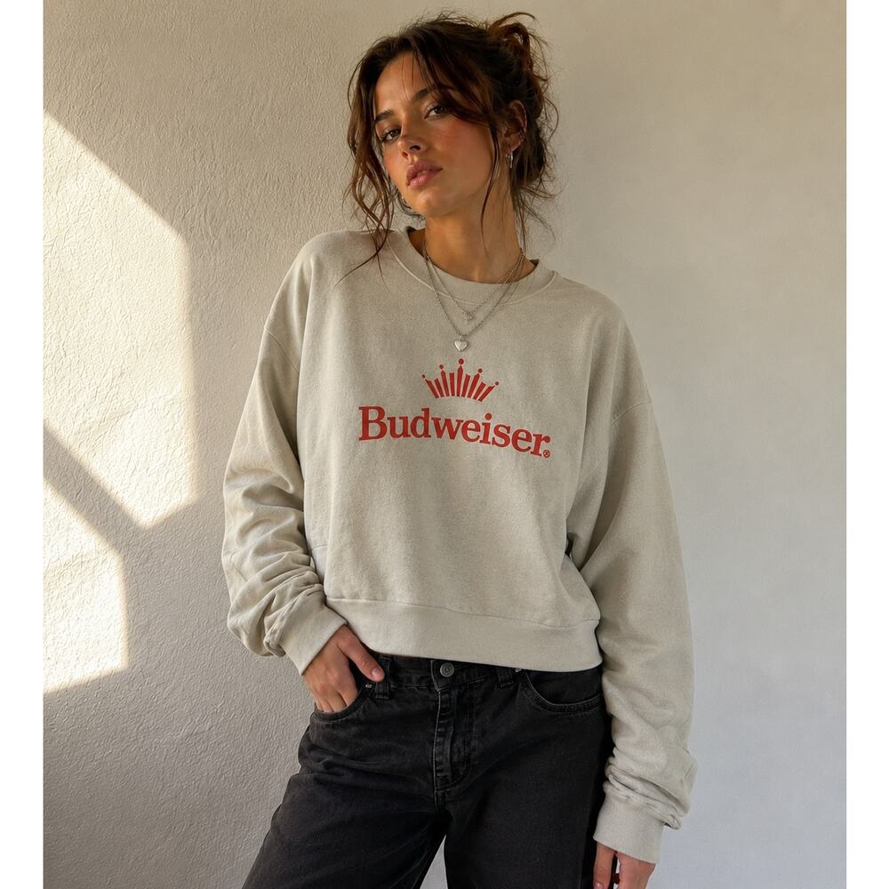American Apparel Budweiser sweatshirt cream and red size medium y2k dopamine
